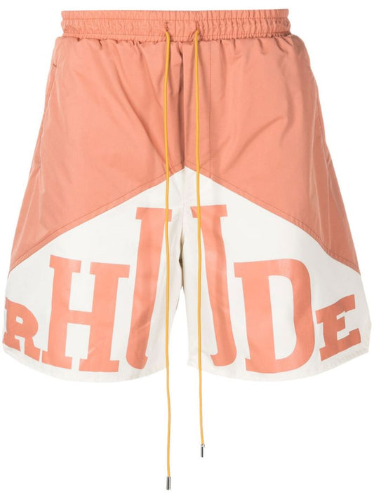 Orange Logo Print Track Shorts