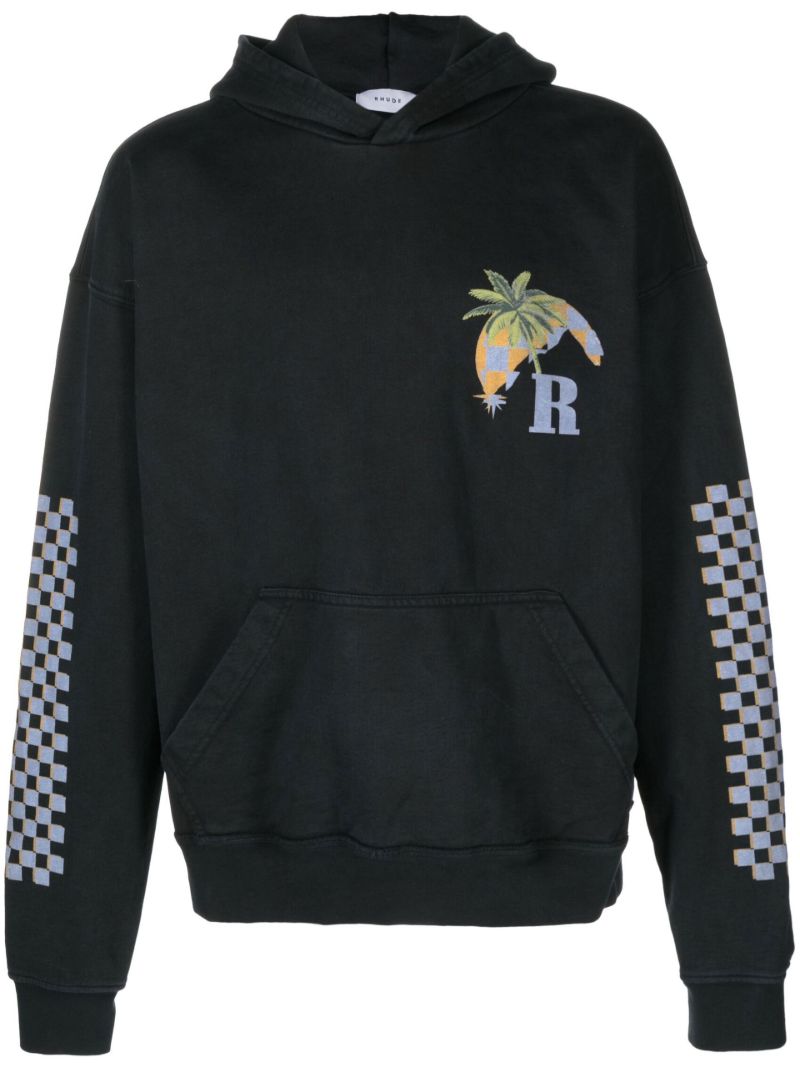 Black Moonlight Tropics Print Hoodie
