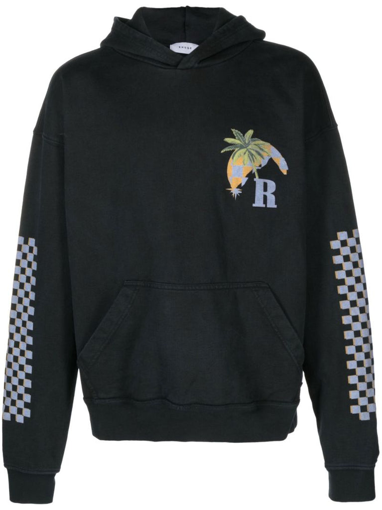 Black Moonlight Tropics Print Hoodie