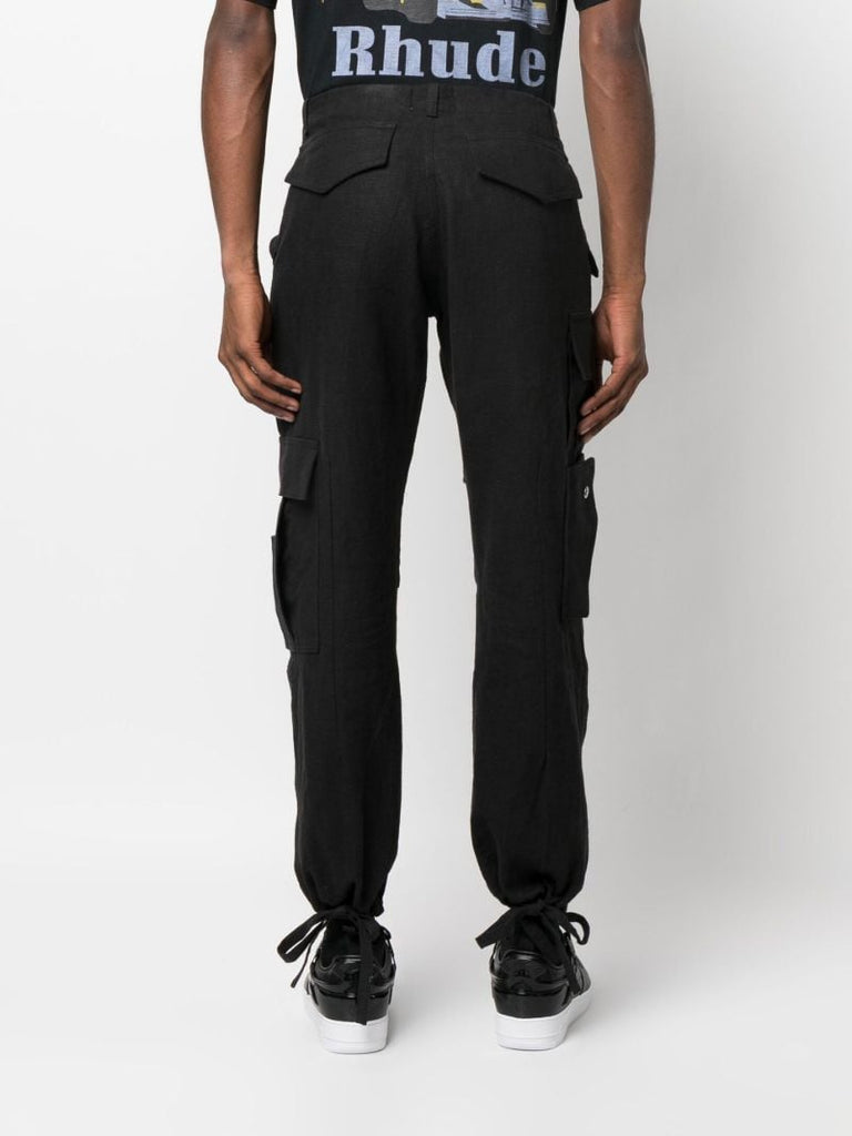 Black Linen Cargo Trousers
