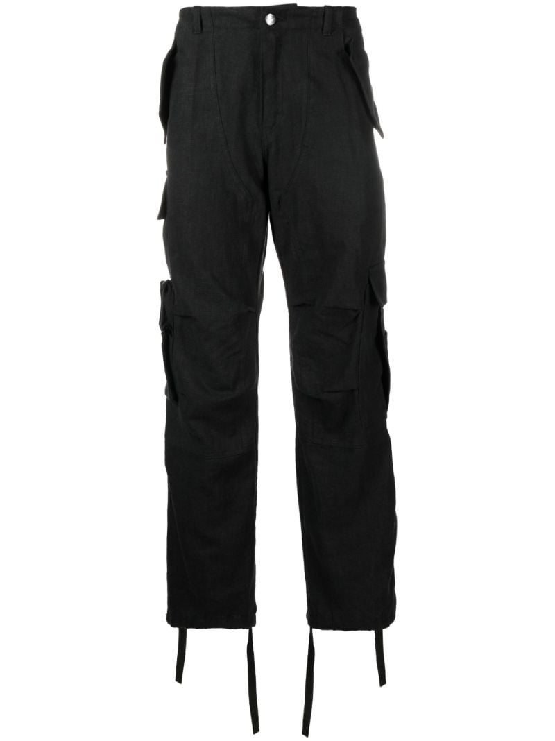 Black Linen Cargo Trousers