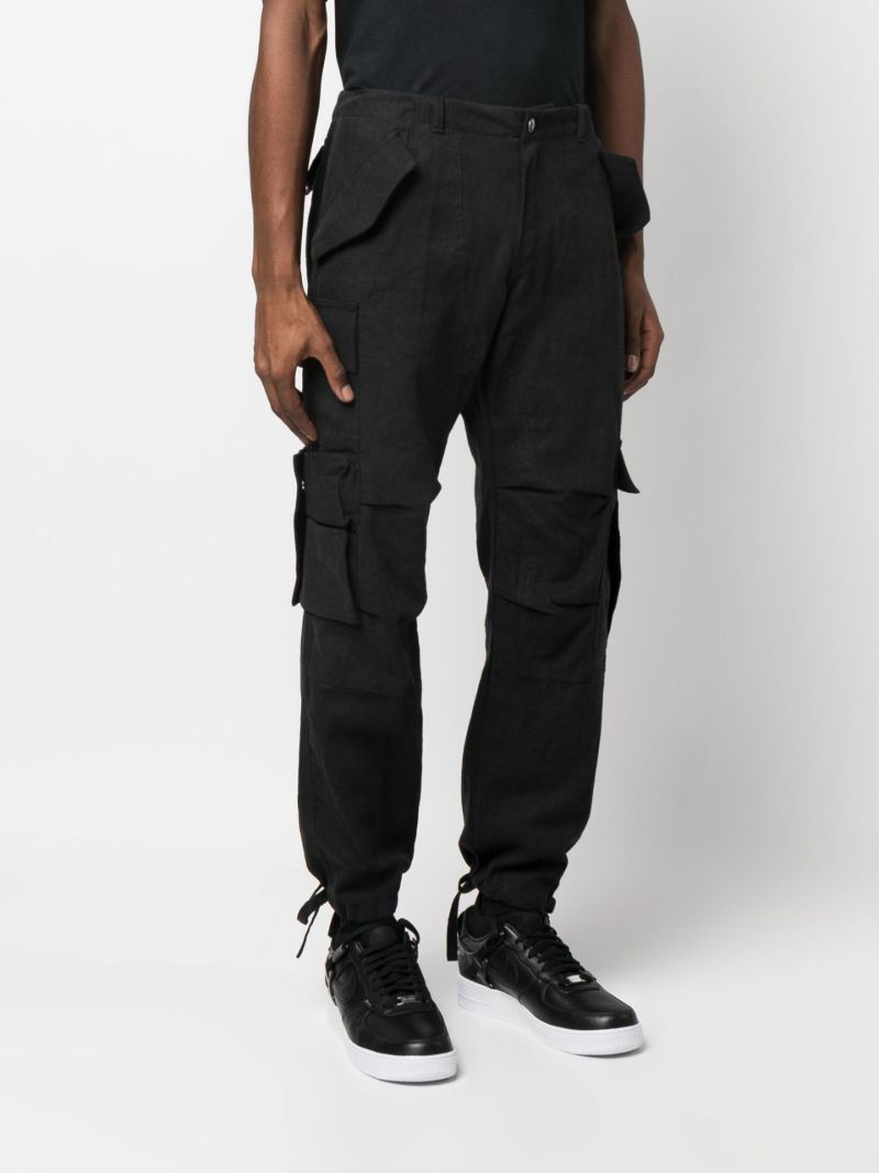 Black Linen Cargo Trousers