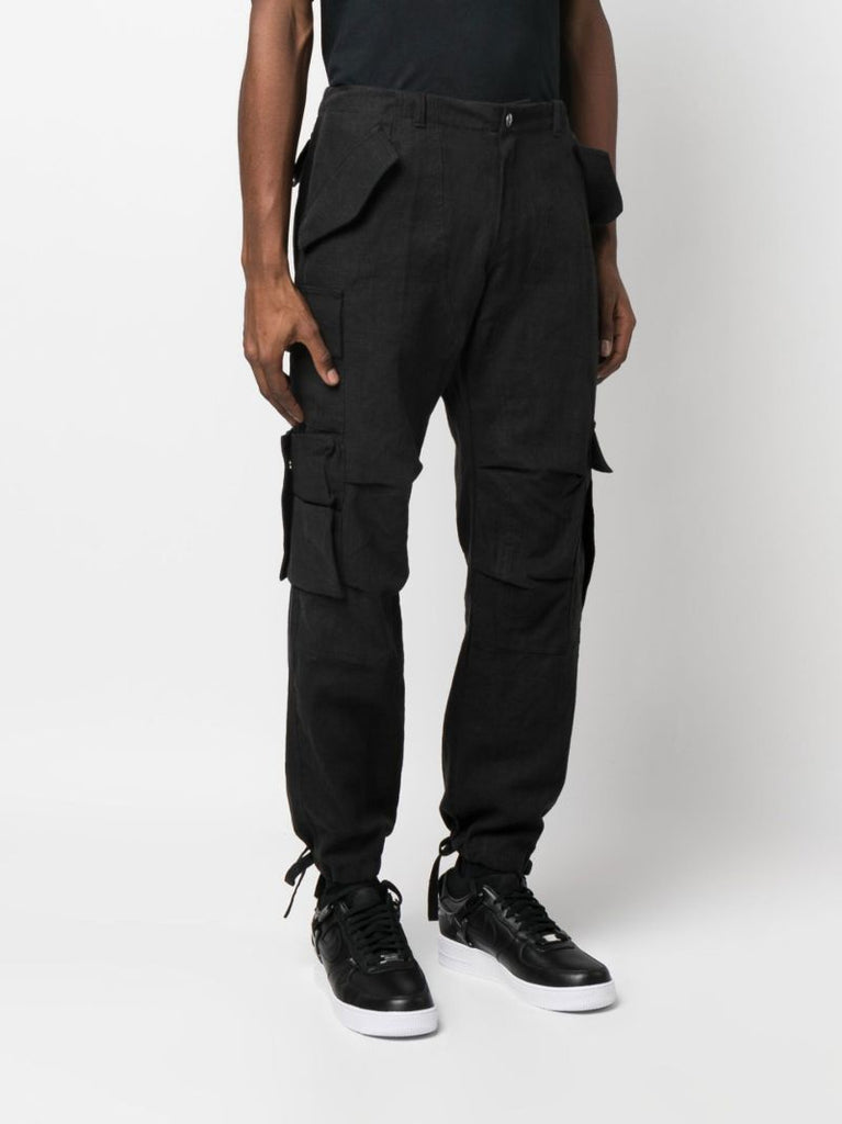 Black Linen Cargo Trousers