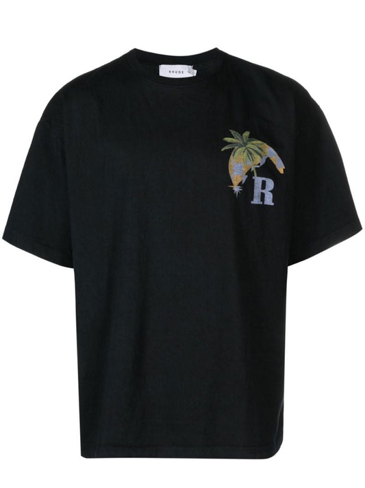 Black Moonlight Tropics Print T-shirt