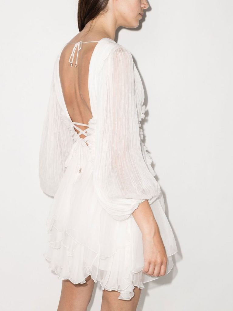 White Alara Ruffled Mini Dress