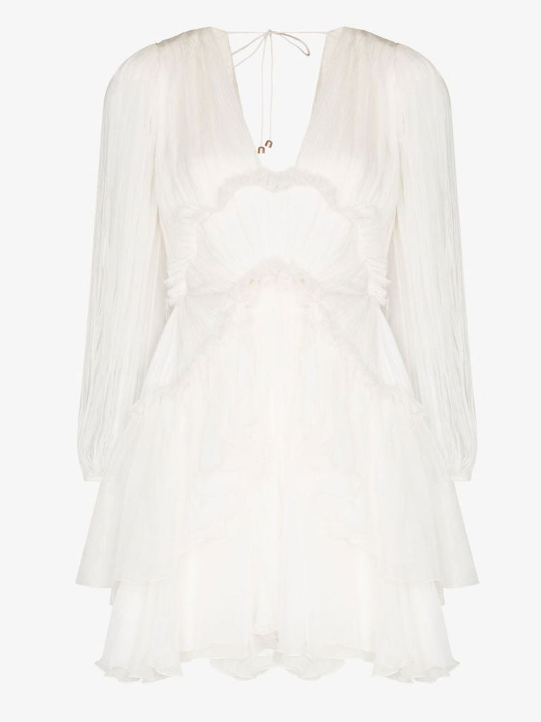 White Alara Ruffled Mini Dress