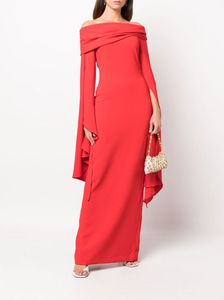 Red Arden Off-the-shoulder Trumpet Sleeve Maxi Dress