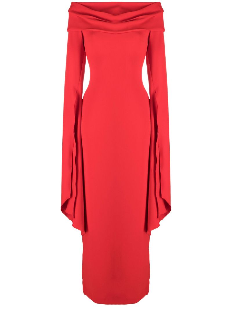 Red Arden Off-the-shoulder Trumpet Sleeve Maxi Dress