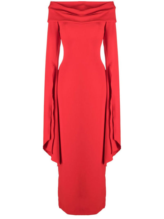 Red Arden Off-the-shoulder Trumpet Sleeve Maxi Dress