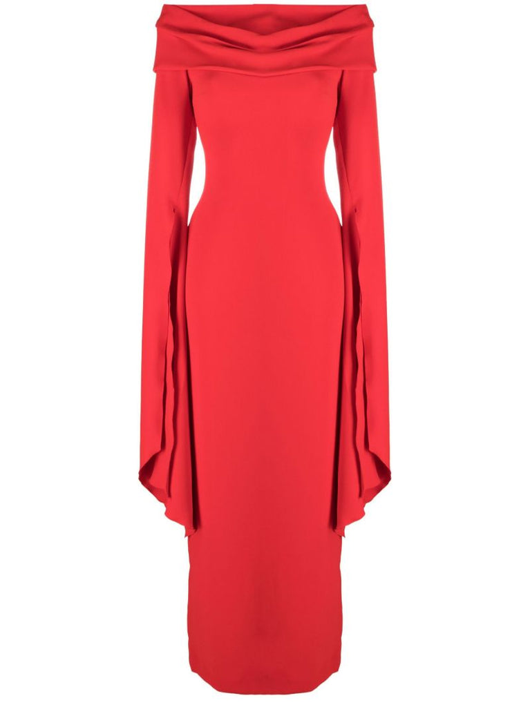 Red Arden Off-the-shoulder Trumpet Sleeve Maxi Dress
