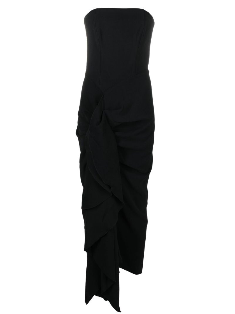 Black Thalia Drape Detail Strapless Dress