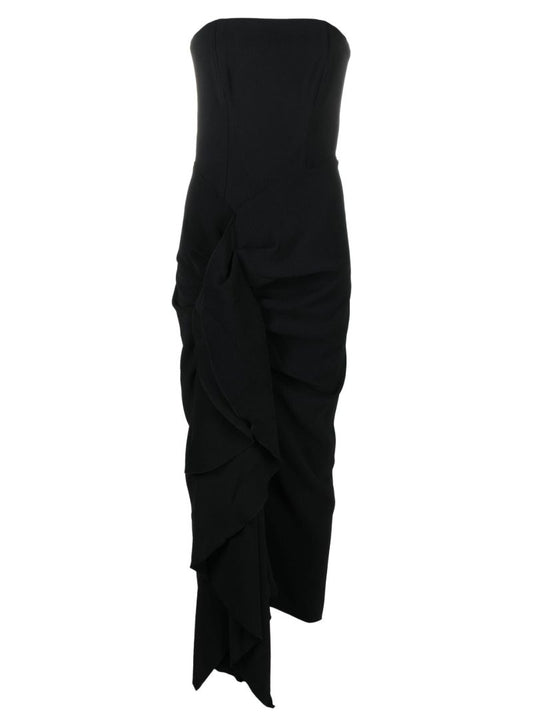 Black Thalia Drape Detail Strapless Dress