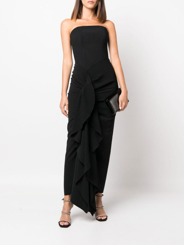 Black Thalia Drape Detail Strapless Dress