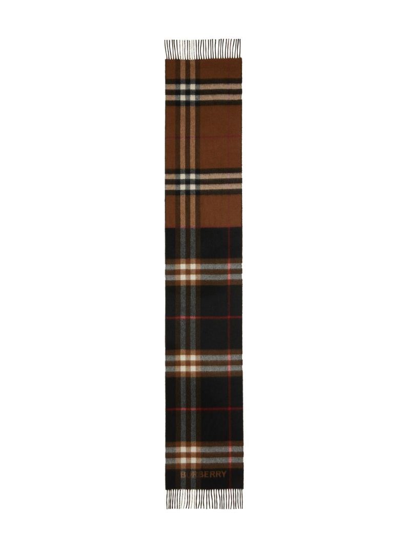 Brown Contrast Check Cashmere Scarf