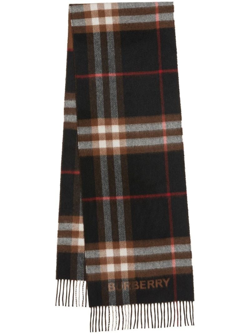 Brown Contrast Check Cashmere Scarf