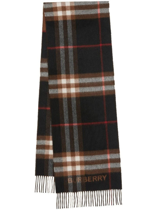Brown Contrast Check Cashmere Scarf