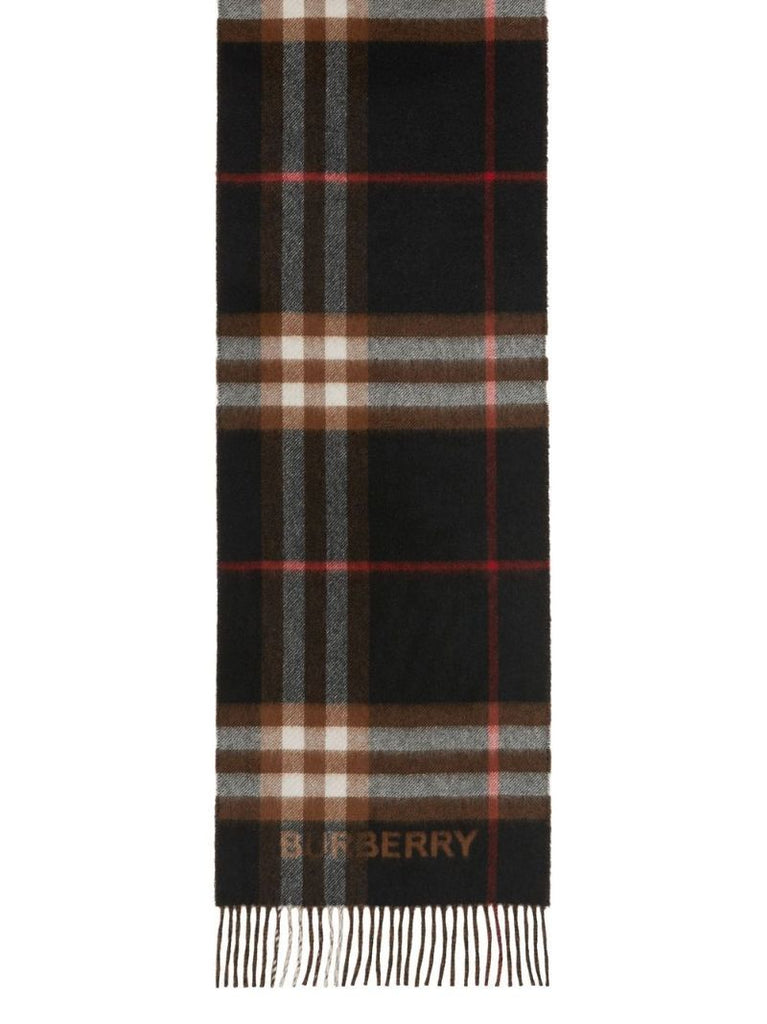 Brown Contrast Check Cashmere Scarf