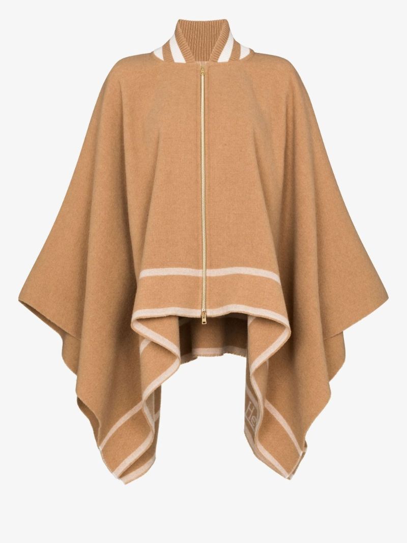 Neutral Leisure Striped Trim Poncho