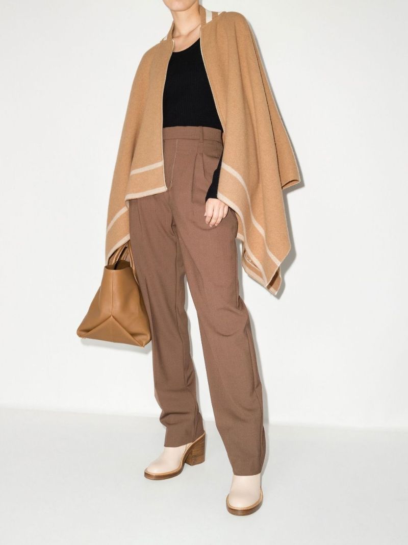 Neutral Leisure Striped Trim Poncho