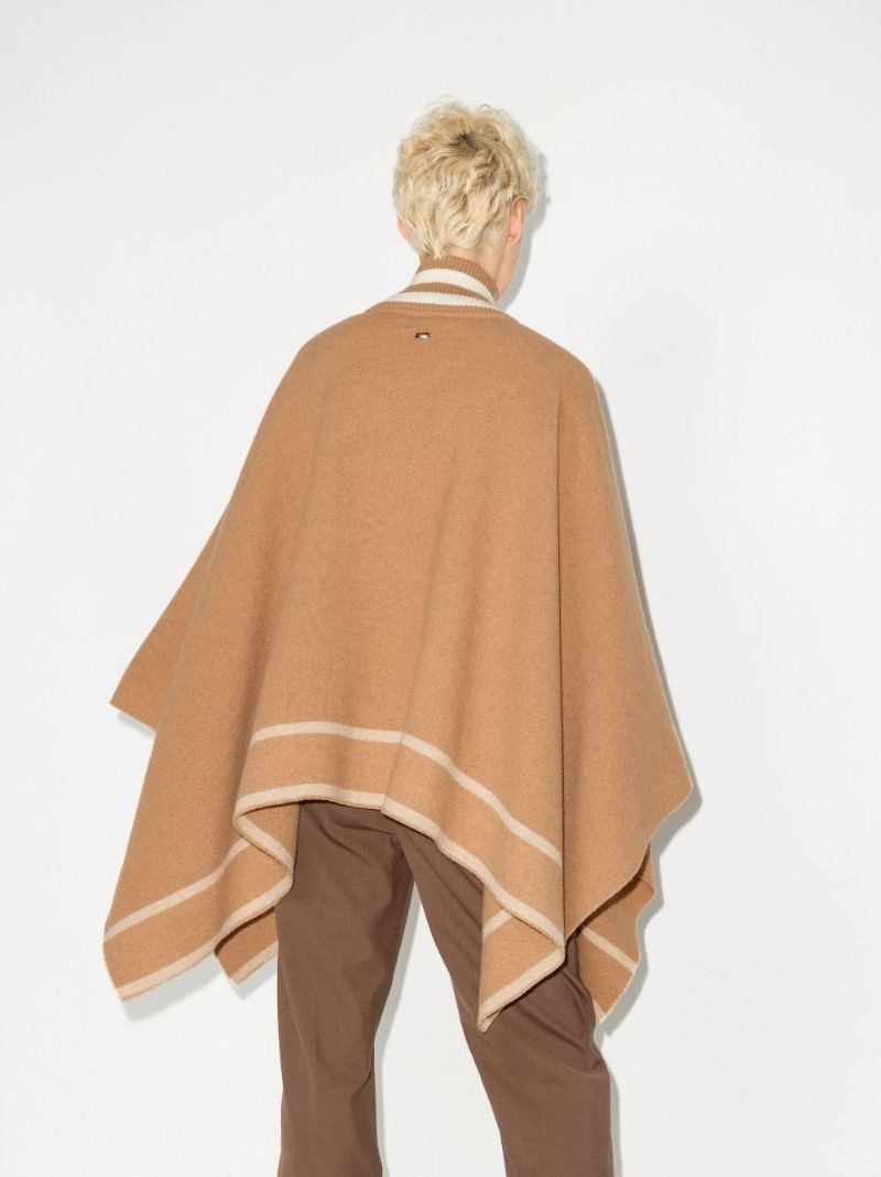 Neutral Leisure Striped Trim Poncho