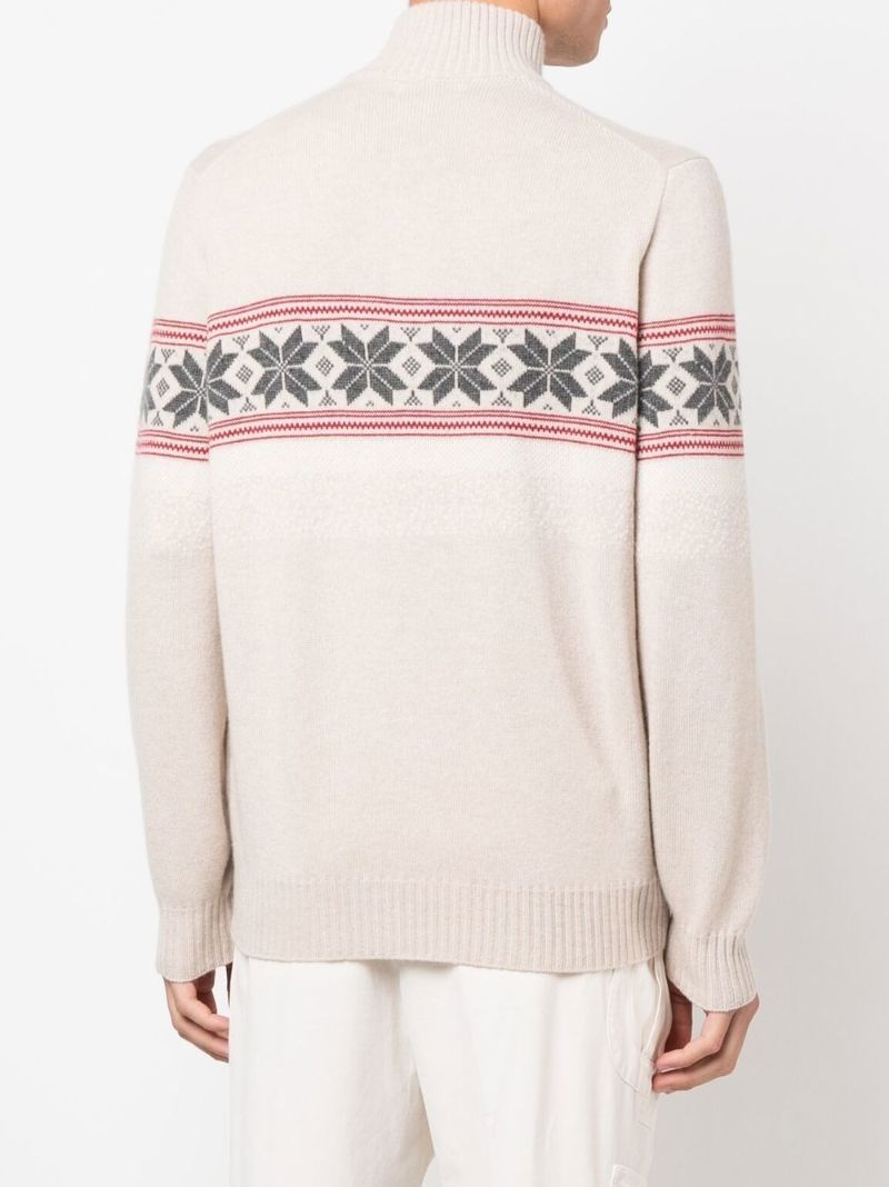 Neutral Geometric Jacquard Cashmere Sweater