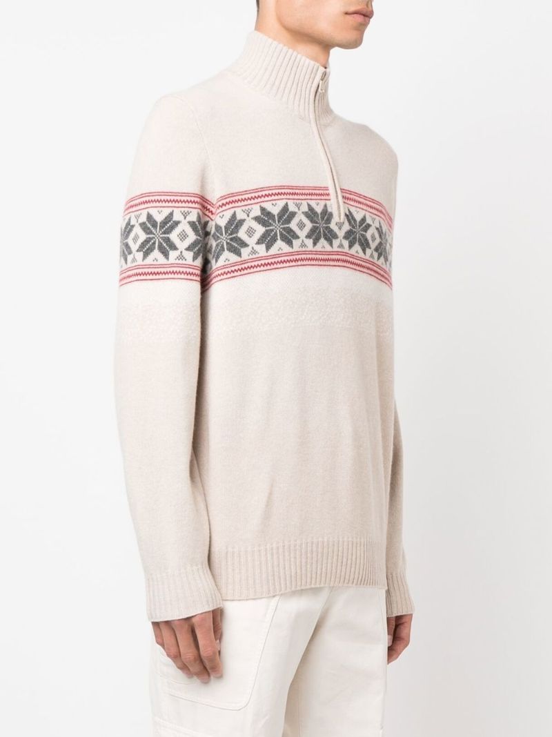 Neutral Geometric Jacquard Cashmere Sweater
