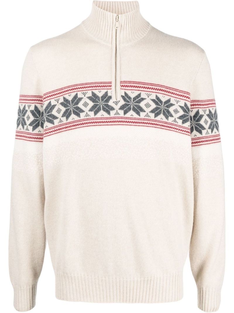 Neutral Geometric Jacquard Cashmere Sweater