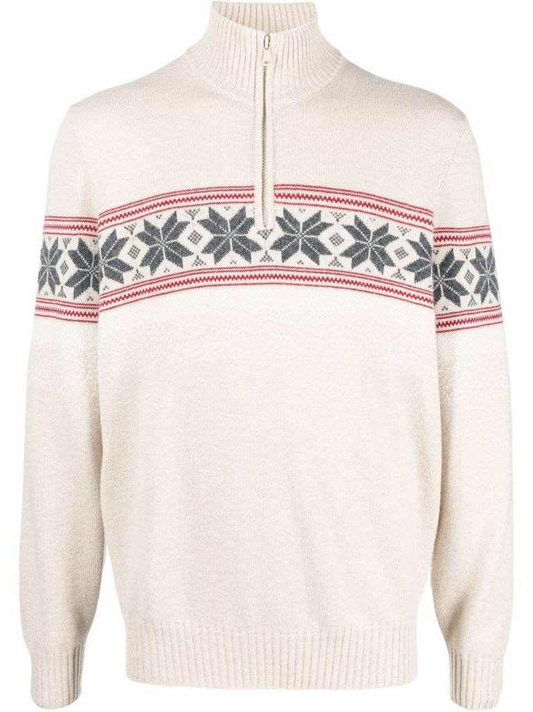 Neutral Geometric Jacquard Cashmere Sweater