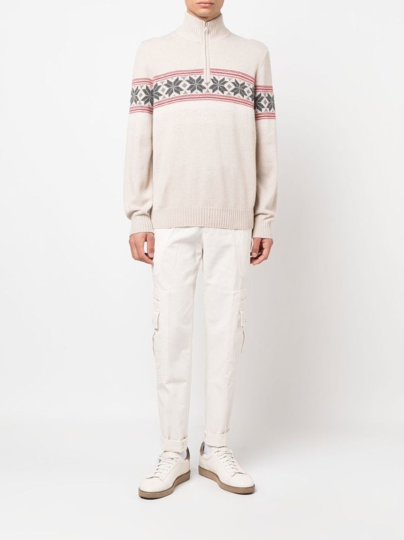 Neutral Geometric Jacquard Cashmere Sweater