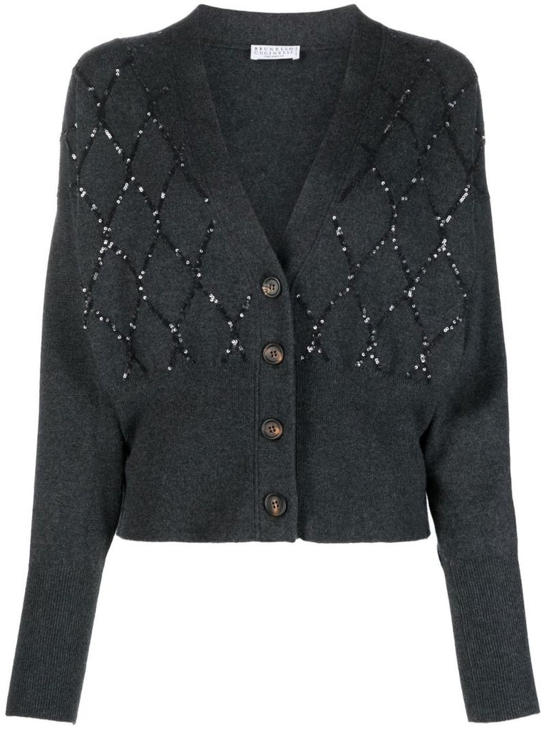 Grey Sequin-embellished Cashmere Cardigan