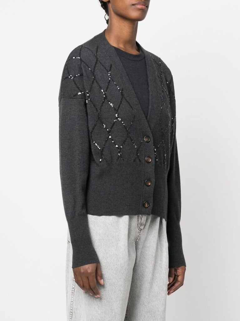 Grey Sequin-embellished Cashmere Cardigan