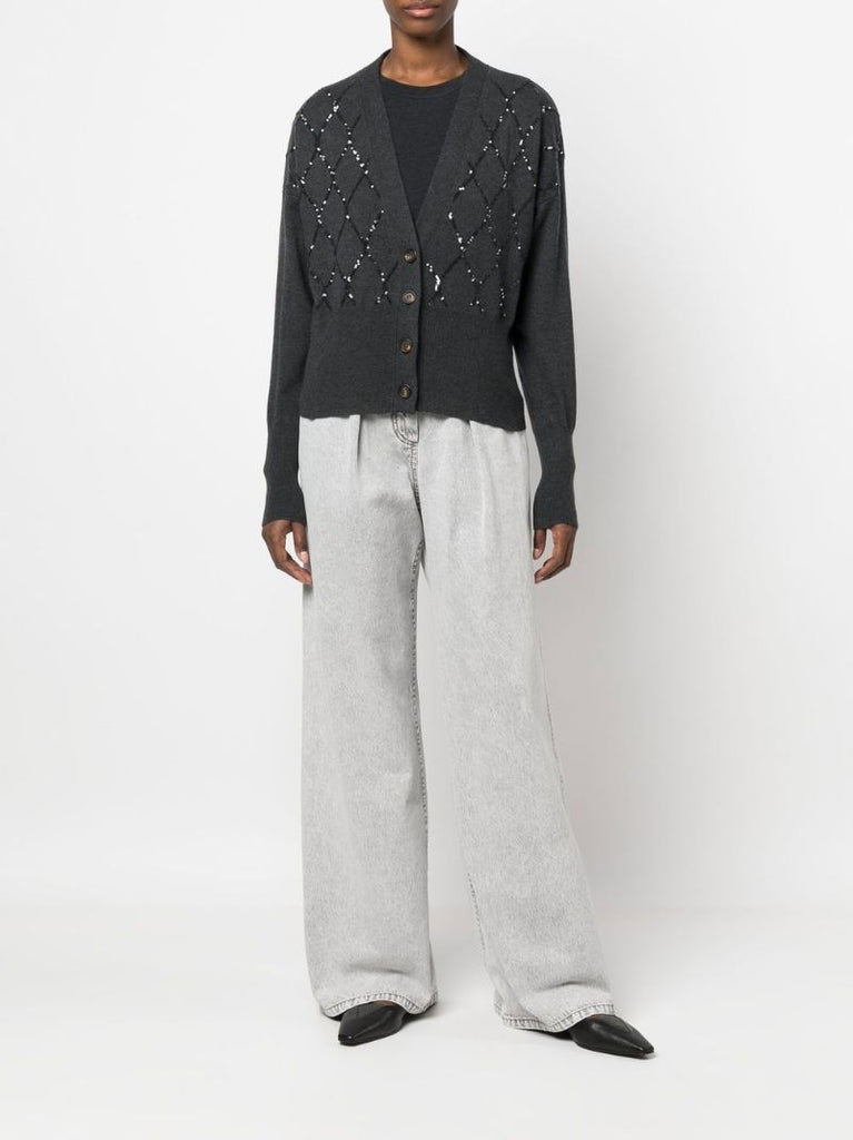 Grey Sequin-embellished Cashmere Cardigan
