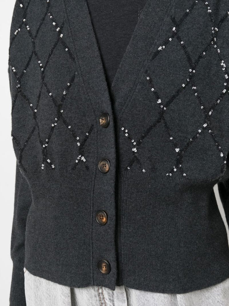 Grey Sequin-embellished Cashmere Cardigan