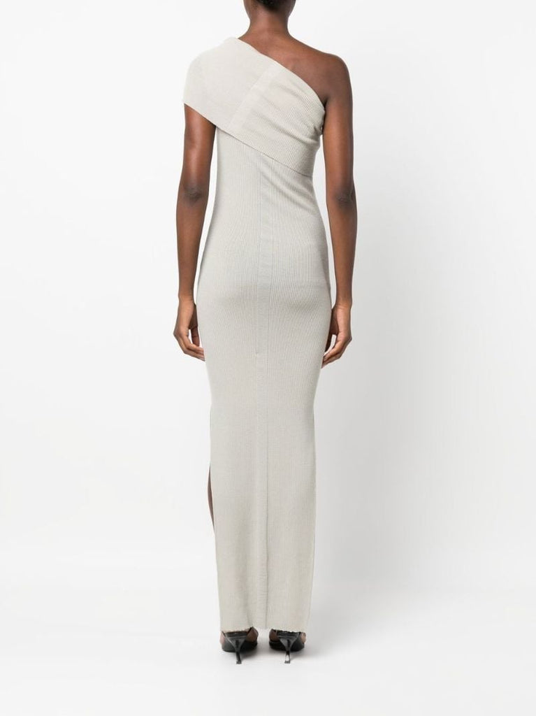 Neutral One-shoulder Virgin Wool Maxi Dress