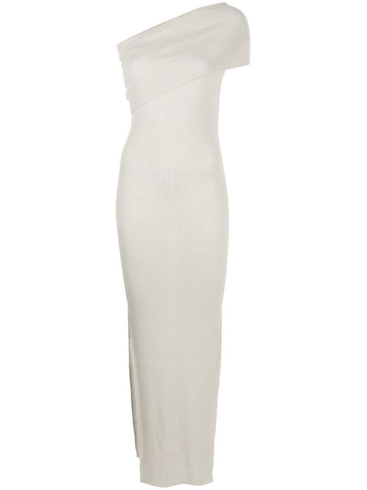 Neutral One-shoulder Virgin Wool Maxi Dress