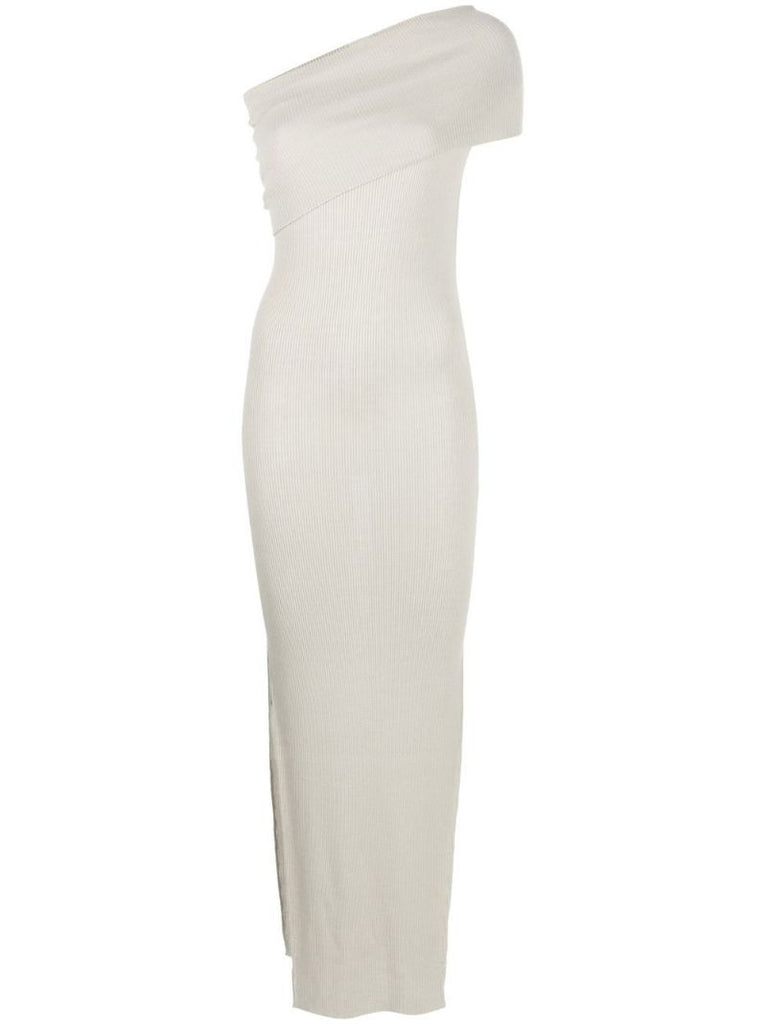 Neutral One-shoulder Virgin Wool Maxi Dress