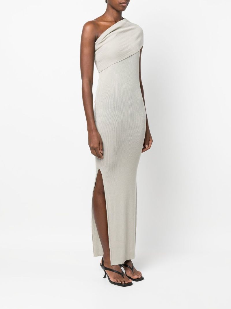 Neutral One-shoulder Virgin Wool Maxi Dress