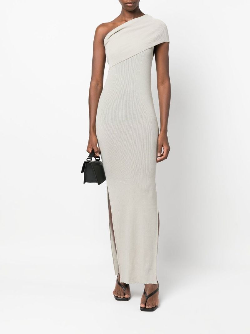 Neutral One-shoulder Virgin Wool Maxi Dress