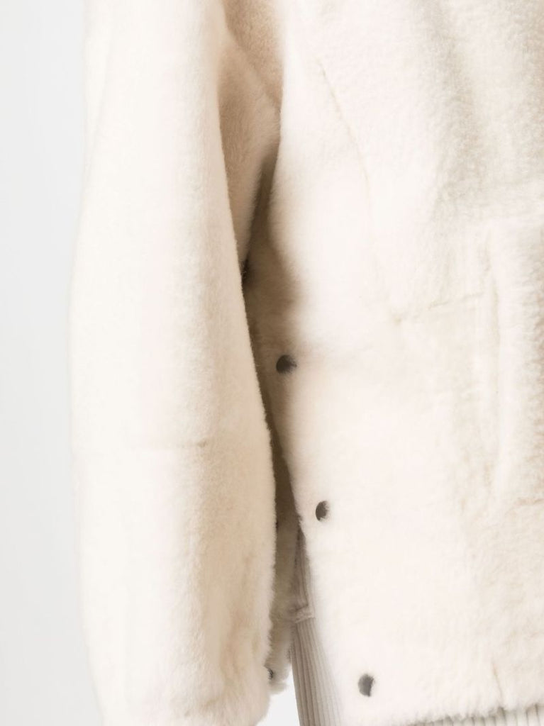 White Shearling Drawstring Hoodie