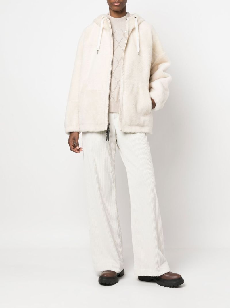 White Shearling Drawstring Hoodie