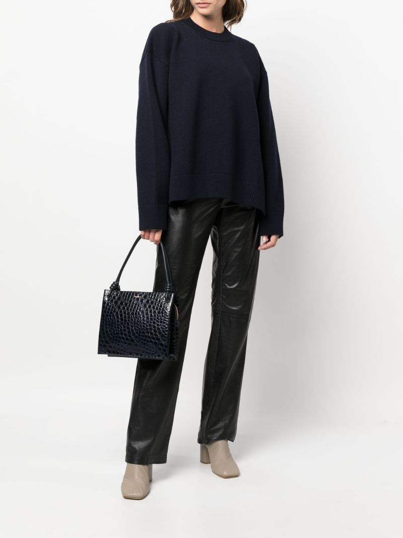 Blue Crocodile Embossed Leather Shoulder Bag