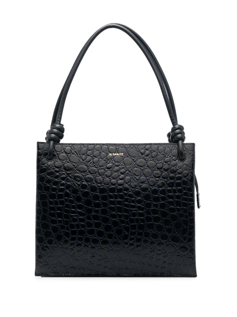 Blue Crocodile Embossed Leather Shoulder Bag