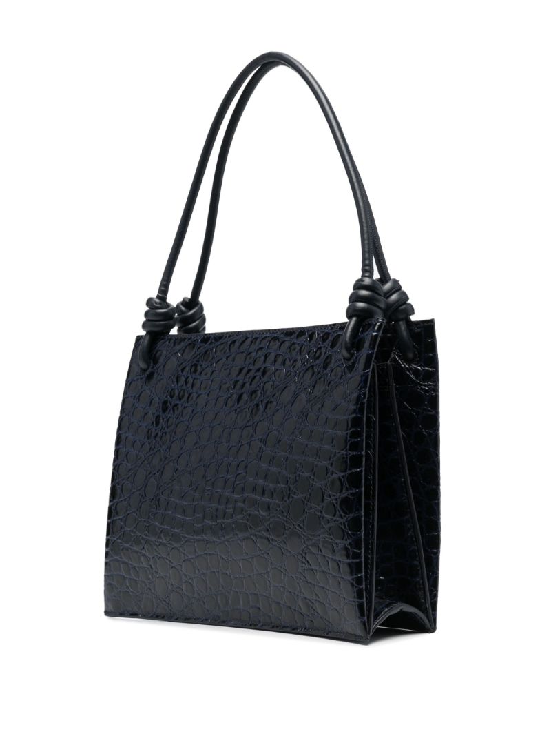 Blue Crocodile Embossed Leather Shoulder Bag