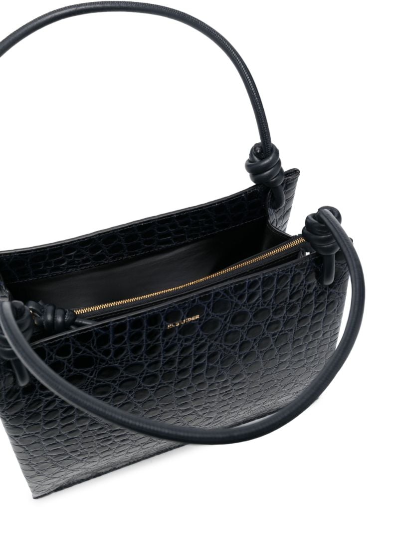 Blue Crocodile Embossed Leather Shoulder Bag