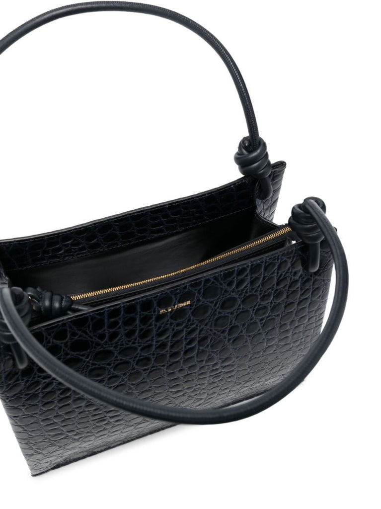 Blue Crocodile Embossed Leather Shoulder Bag