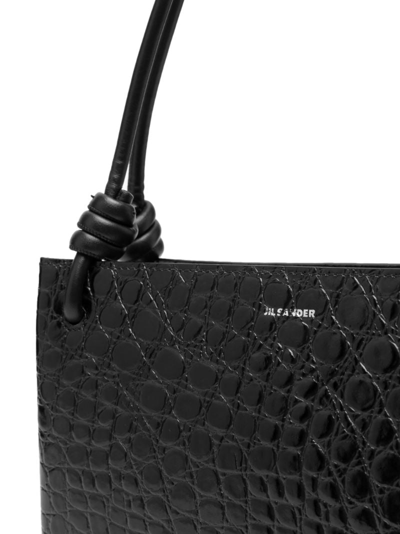 Blue Crocodile Embossed Leather Shoulder Bag