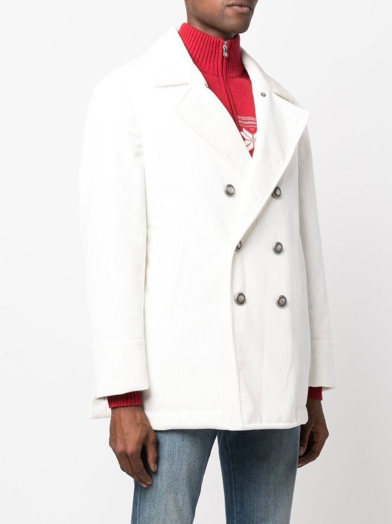 White Double-breasted Corduroy Coat