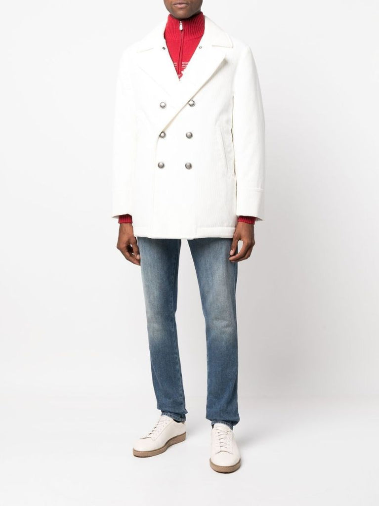 White Double-breasted Corduroy Coat