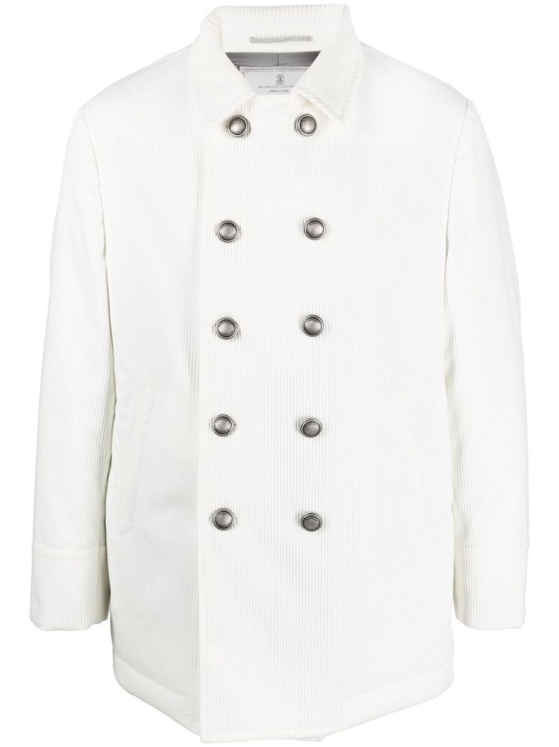 White Double-breasted Corduroy Coat