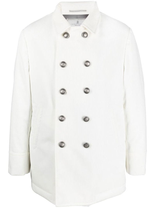 White Double-breasted Corduroy Coat